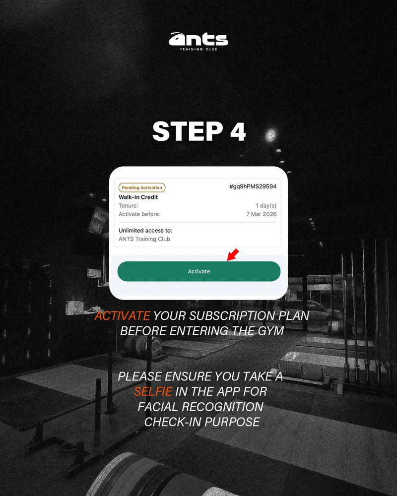 The club's step-four card: a plan waiting to be activated, with the Activate button arrowed.